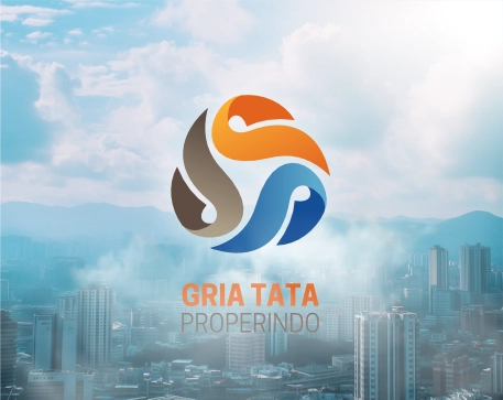 Foto ilustrasi logo GRIA TATA PROPERINDO diatas kota. Di produksi menggunakan AI