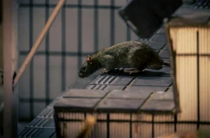 Gambar seekor tikus hitam di tangga.